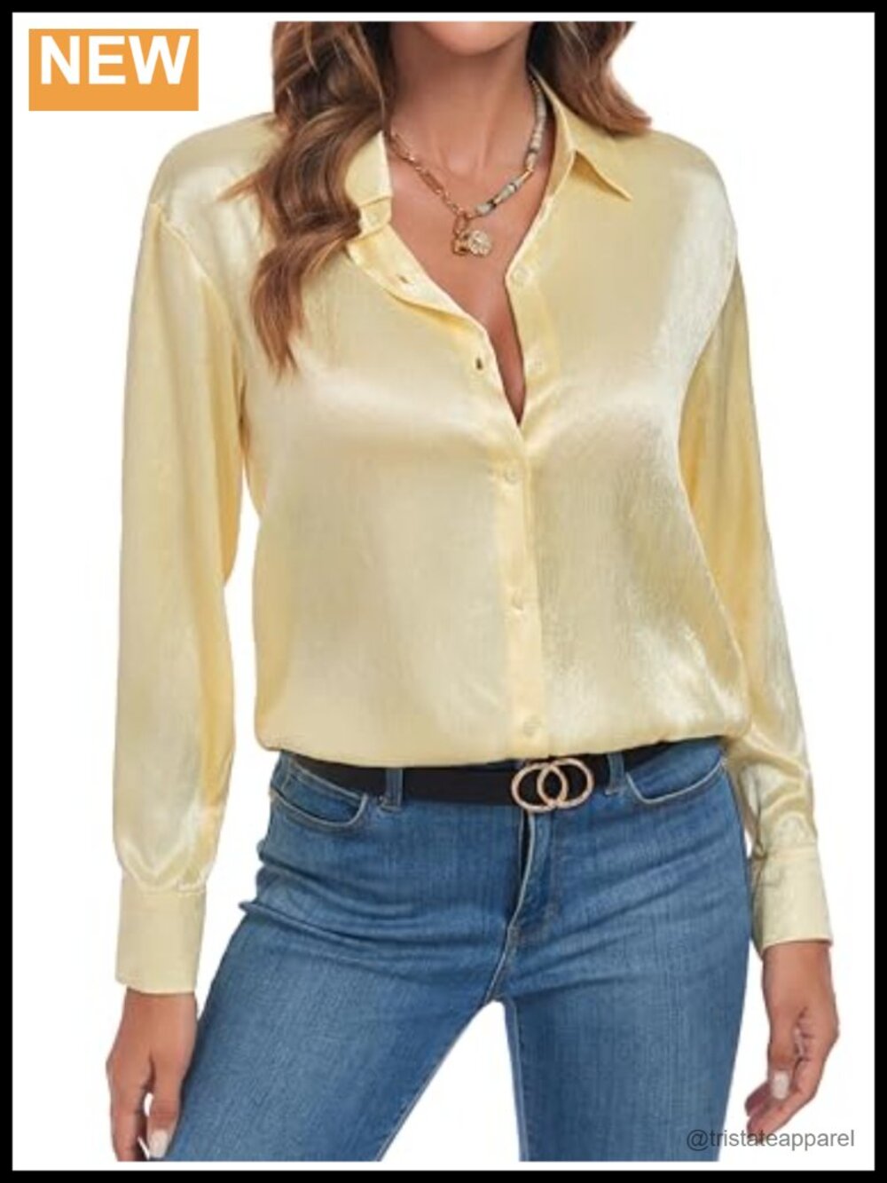 Women's Long Sleeve Button Down Silk Texture Satin Shirt Blouse